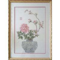 Pink flower in grey vase 55 x 74 cm